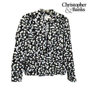 Christopher & Banks Women's Zip Up Mock neck Floral‎ Long sleeve Jacket